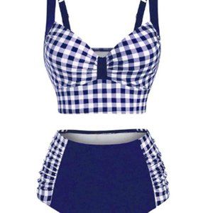 Plaid Spaghetti Strap Patchwork Bikini